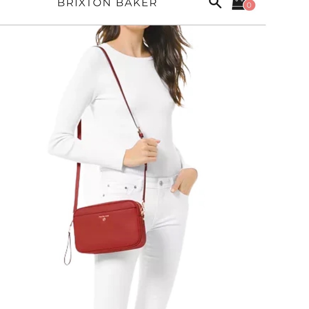 Michael Kors Jet Set East West Crossbody Bag Red Pebbled Leather Gold Hardware